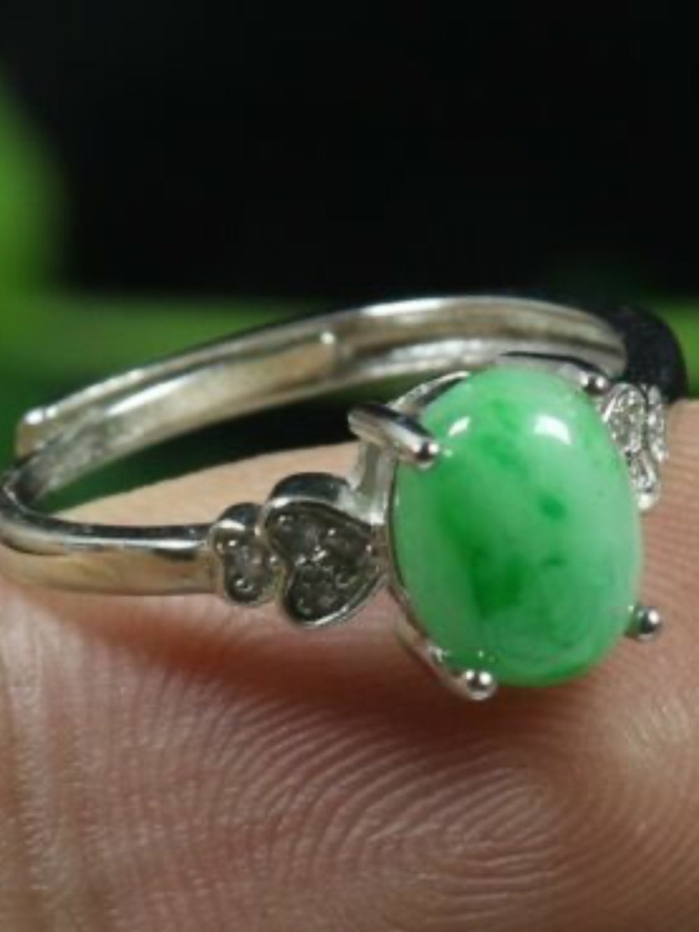 925 Silver Cert'd Green 100% Natural A Jade jadeite Adjustable Ring